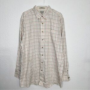L.L. Bean Long Sleeve Button Up Shirt Plaid Beige Wrinkle Free Traditional Fit